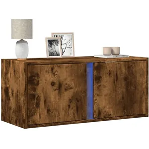 vidaXL Meuble TV mural avec lumières LED chêne fumé 80x31x35 cm pas cher