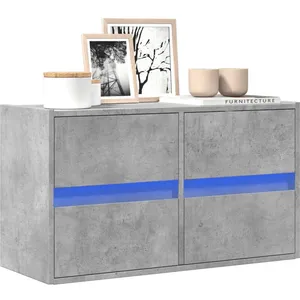 vidaXL Meuble TV mural avec lumières LED gris béton 80x31x45 cm pas cher