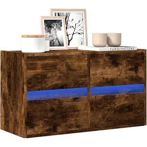 vidaXL Meuble TV mural avec lumières LED chêne fumé 80x31x45 cm pas cher