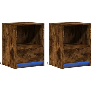 vidaXL Armoires de chevet et lumières LED 2 pcs chêne fumé pas cher