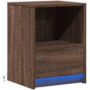 vidaXL Armoire de chevet et lumières LED chêne marron bois ingénierie pas cher
