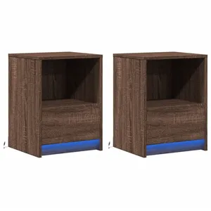 vidaXL Armoires de chevet et lumières LED 2 pcs chêne marron pas cher