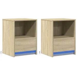 vidaXL Armoires de chevet et lumières LED 2 pcs chêne sonoma pas cher