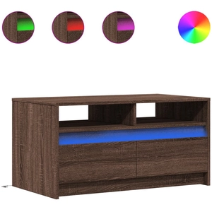 vidaXL Table basse avec lumières LED chêne marron bois d'ingénierie pas cher