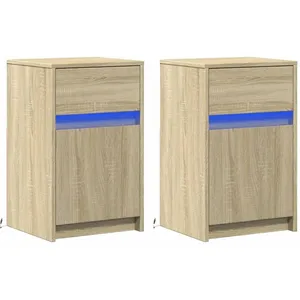 vidaXL Armoires de chevet et lumières LED 2 pcs chêne sonoma pas cher