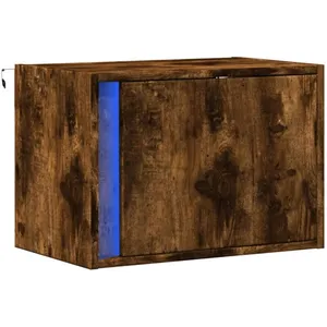 vidaXL Table de chevet murale avec lumières LED chêne fumé pas cher