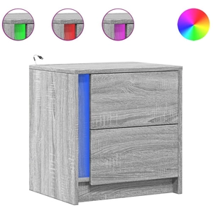 vidaXL Armoire de chevet et lumières LED sonoma gris bois d'ingénierie pas cher