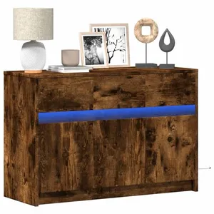 vidaXL Meuble TV avec LED chêne fumé 91x34x61 cm bois d'ingénierie