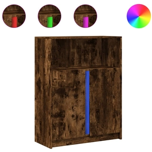 vidaXL Buffet avec LED chêne fumé 77x34x100 cm bois d'ingénierie pas cher