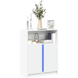 vidaXL Buffet avec LED blanc 77x34x100 cm bois d'ingénierie pas cher