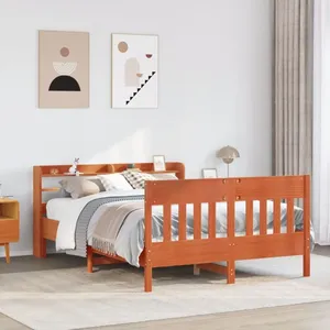 vidaXL Cadre de lit sans matelas cire marron 135x190cm bois pin massif pas cher