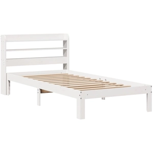 vidaXL Cadre de lit avec tête de lit blanc 135x190 cm bois pin massif pas cher