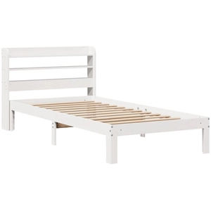 vidaXL Cadre de lit avec tête de lit blanc 75x190cm bois de pin massif pas cher
