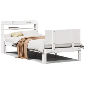vidaXL Cadre de lit avec tête de lit blanc 90x200cm bois de pin massif pas cher