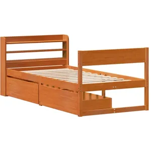 vidaXL Vidaxl Cadre De Lit Sans Matelas Cire Marron 100x200cm Bois Pin Massif pas cher