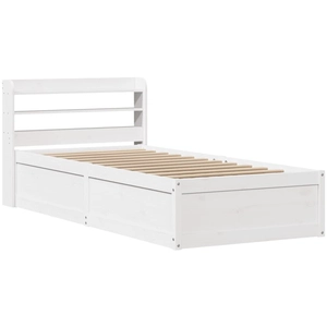 vidaXL Cadre de lit avec tête de lit blanc 75x190cm bois de pin massif pas cher