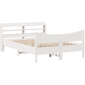 vidaXL Cadre de lit avec tête de lit blanc 135x190 cm bois pin massif pas cher