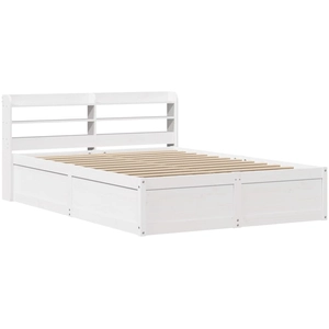 vidaXL Cadre de lit avec tête de lit blanc 135x190 cm bois pin massif pas cher