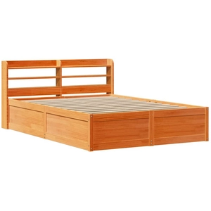 vidaXL Cadre de lit et tête de lit cire marron 135x190 cm bois de pin pas cher