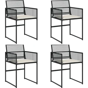 vidaXL Chaises de jardin lot de 4 avec coussins noir résine tressée pas cher