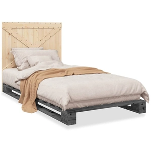 vidaXL Cadre de lit et tête de lit gris 100x200 cm bois de pin massif pas cher