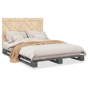 vidaXL Cadre de lit avec tête de lit gris 140x200 cm bois pin massif pas cher