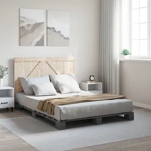 vidaXL Cadre de lit avec tête de lit gris 140x200 cm bois pin massif pas cher