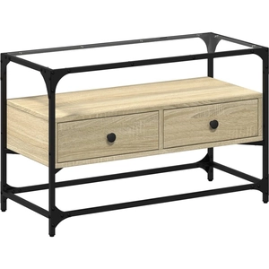 vidaXL Meuble TV avec dessus en verre chêne sonoma bois d'ingénierie pas cher