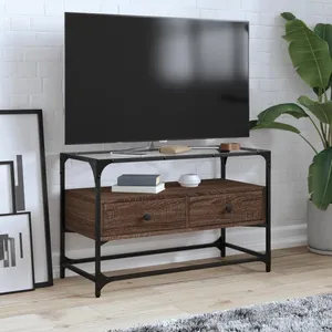 vidaXL Meuble TV avec dessus en verre chêne marron bois d'ingénierie pas cher