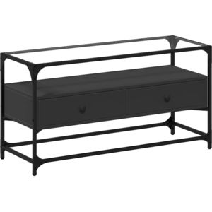 vidaXL Meuble TV et dessus en verre noir 80x35x51 cm bois d'ingénierie pas cher
