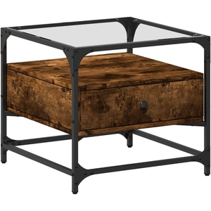 vidaXL Table basse avec dessus en verre chêne fumé 50x50x45 cm acier pas cher