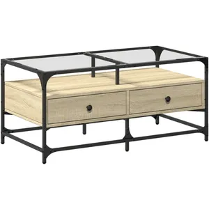 vidaXL Table basse et dessus en verre chêne sonoma 98,5x50x45 cm acier pas cher