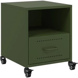 vidaXL Tables de chevet 2 pcs vert olive 36x39x43,5 cm acier pas cher
