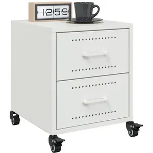 vidaXL Vidaxl Tables De Chevet 2 Pcs Blanc 36x39x43,5 Cm Acier pas cher