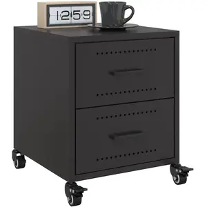 vidaXL Vidaxl Tables De Chevet 2 Pcs Noir 36x39x43,5 Cm Acier pas cher