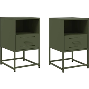 vidaXL Tables de chevet 2 pcs vert olive 36x39x60,5 cm acier pas cher