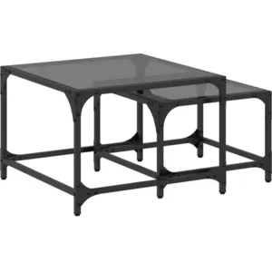 vidaXL Tables basses gigognes 2 pcs dessus en verre noir acier pas cher