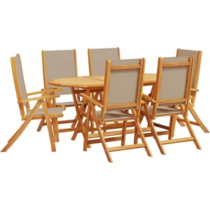 vidaXL Ensemble à manger de jardin 7pcs bois d'acacia solide textilène pas cher