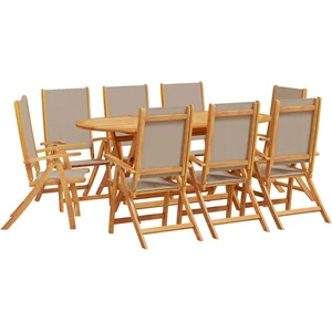 vidaXL Ensemble à manger de jardin 9pcs bois d'acacia solide textilène pas cher
