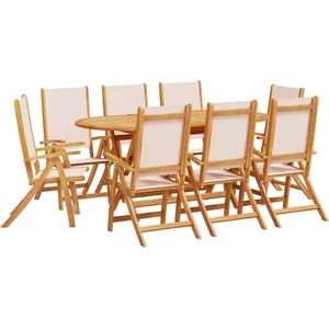 vidaXL Ensemble à manger de jardin 9pcs bois d'acacia solide textilène pas cher