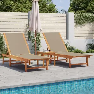 Comparateur de prix : vidaXL Chaises longues lot de 2 table taupe bois d'acacia et textilène