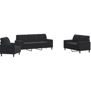 vidaXL Ensemble de canapés 3pcs et coussins et traversins noir velours pas cher