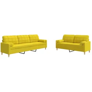 vidaXL Ensemble de canapés 2 pcs coussins décoratifs jaune clair tissu pas cher