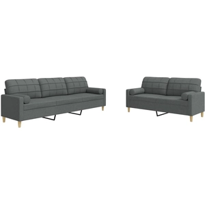 vidaXL Ensemble de canapés 2 pcs coussins décoratifs gris foncé tissu pas cher