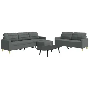 vidaXL Ensemble de canapés 3 pcs avec repose-pied gris foncé tissu pas cher