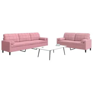 vidaXL Ensemble de canapés 2pcs et coussins et traversins rose velours pas cher