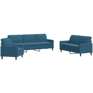 vidaXL Ensemble de canapés 3 pcs avec coussins Bleu Velours pas cher