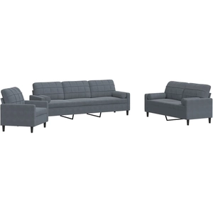 vidaXL Ensemble de canapés 3 pcs avec coussins Gris foncé Velours