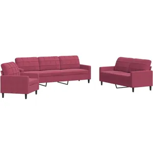 vidaXL Ensemble de canapés 3 pcs avec coussins Rouge bordeaux Velours pas cher