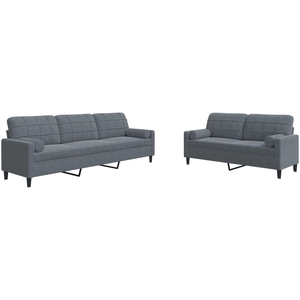 vidaXL Ensemble de canapés 3 pcs avec coussins Gris foncé Velours pas cher